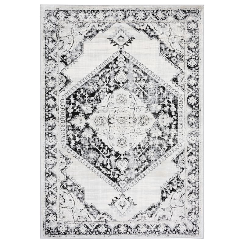 SAFAVIEH Brentwood Nato Oriental Medallion Rug - 5'3" x 7'6" - Black/Ivory