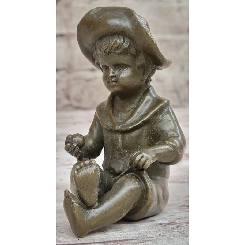 Hat Boy Bronze Statue And Sculpture Kid Figurine Handmade Artwork Statue