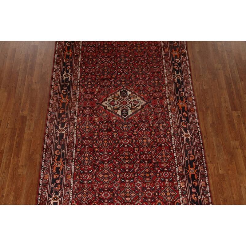 Hand Knotted Oriental 100% Wool Carpet Traditional Geometric Red Hamedan Area Rug - 10' 7'' X 5' 3''