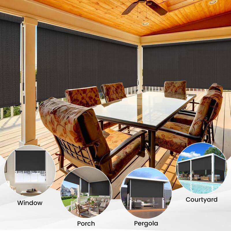 Solar Crank Outdoor Roller Shade with Teslin, No Cassette