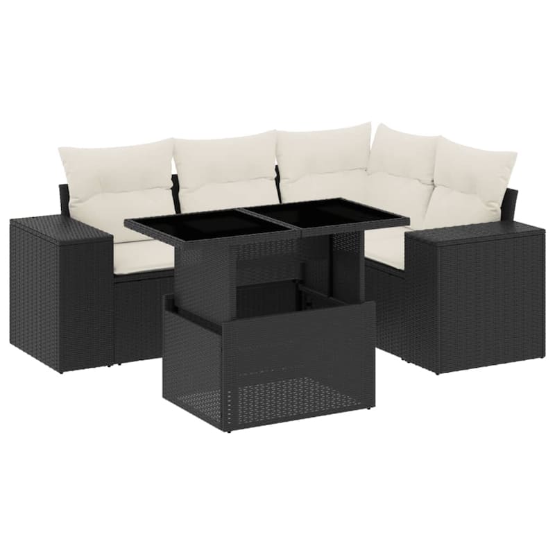 vidaXL Patio Sofa Set with Cushions Outdoor Furniture 5 Piece Poly Rattan