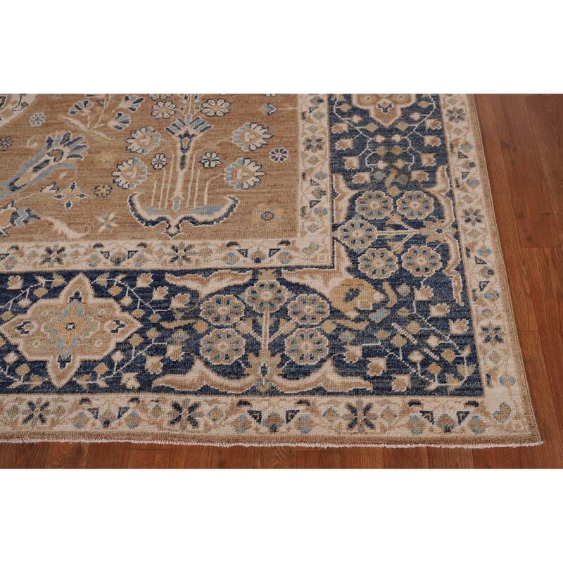 Vegetable Dye Floral Oushak Turkish Area Rug Hand-Knotted Wool Carpet - 9'3" x 12'5"