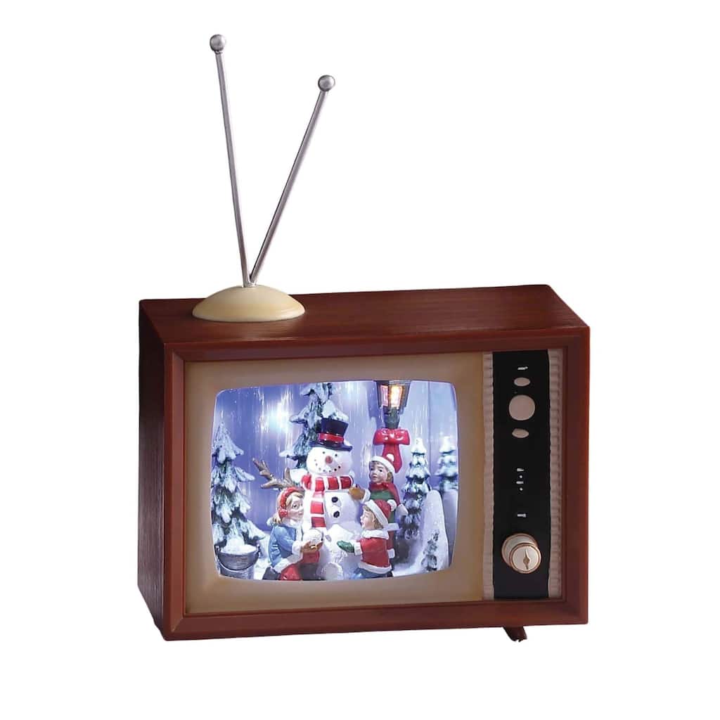 2 Brown White Cascading Snow Screen Snowman TV Tabletop Decor Small