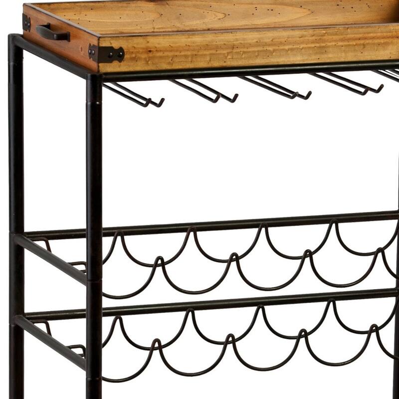 Mobile Kitchen Bar Cart with Solid Wood Surface and Metal Frame Wine Storage and Removable Tray - 32.5"H x 28"W x 16"D