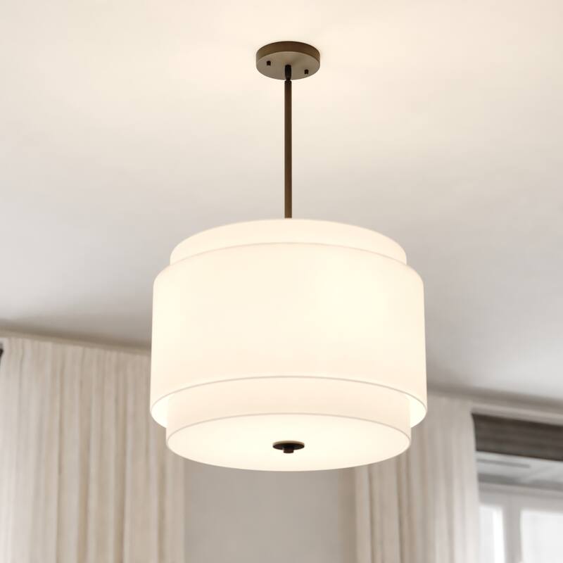 Burnaby 4 Light Mid-Century Modern Drum Pendant White Linen - 20.5-in W x 15.75-in H x 20.5-in D - Black - 20.5-in W x 15.75-in H x 20.5-in D