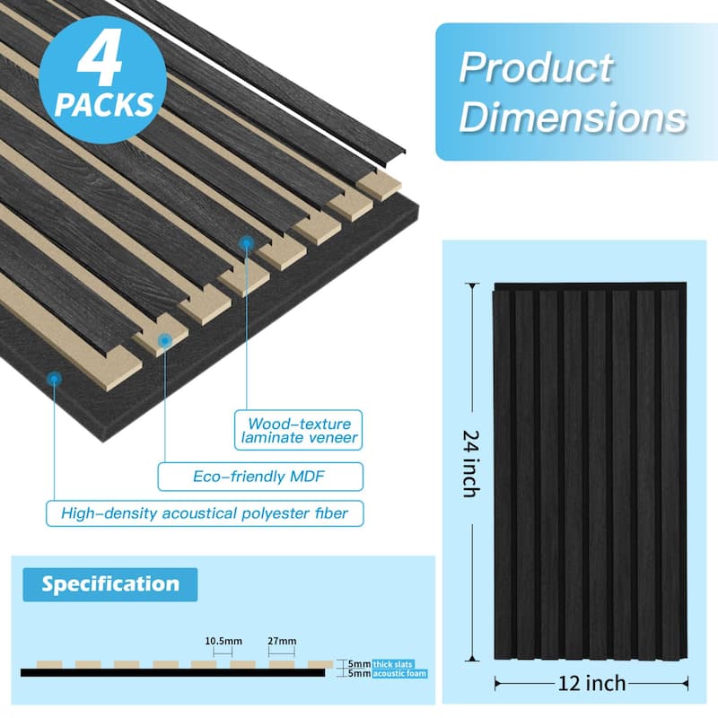 4pcs 23.6"x11.8" MDF Slat Wall Paneling Cover 8 Sq.Ft.