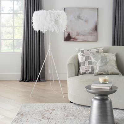 Nourison 69" White/Gold Feather Adjustable Tripod Floor Lamp