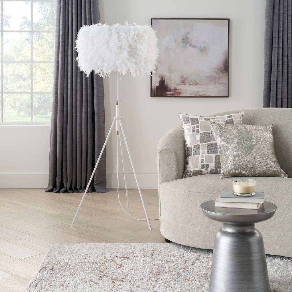 Nourison 69" White/Gold Feather Adjustable Tripod Floor Lamp