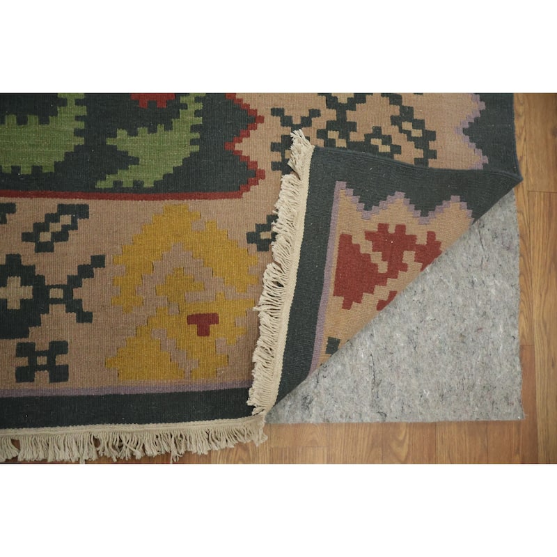 Hand Woven Oriental 100% Wool Carpet Southwestern Tribal Green Kilim Area Rug - 11' 8'' X 8' 11''