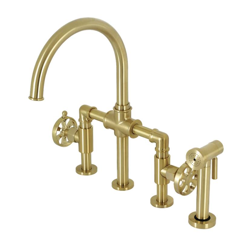Kingston Brass KS233.RX Belknap 1.8 GPM Bridge Kitchen Faucet - Brushed Brass