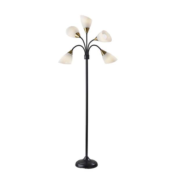 slide 2 of 22, Five Light Floor Lamp Black w. Antique Brass Accents