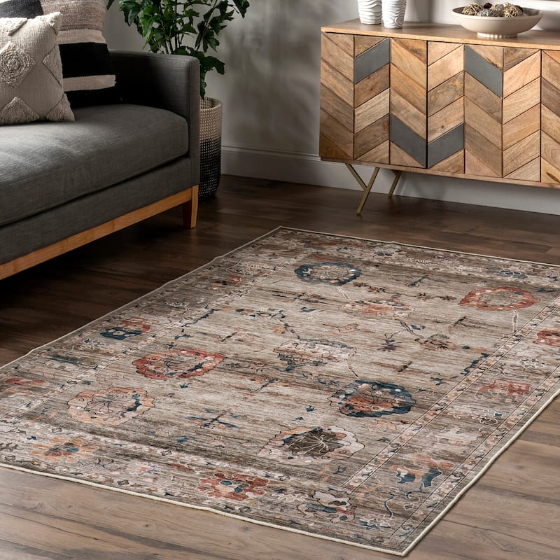 Nuloom Cleora Vintage Floral SplashGuard Machine Washable Area Rug