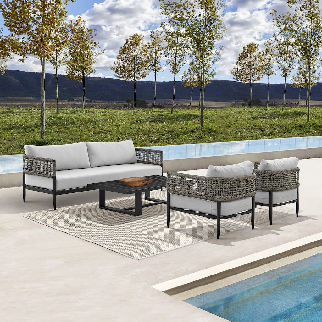 Felicia Black Aluminum & Rope Outdoor Patio 4-Piece Sofa Chat Set
