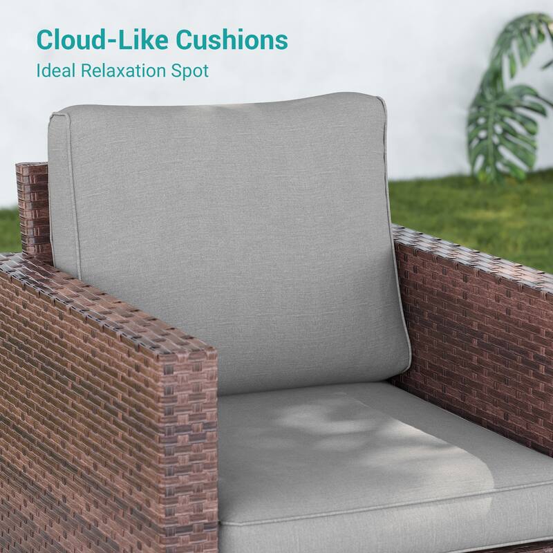 BONOSUKI 6Pcs Patio Swivel Rocking Sofa Set Brown Rattan w/Side Table