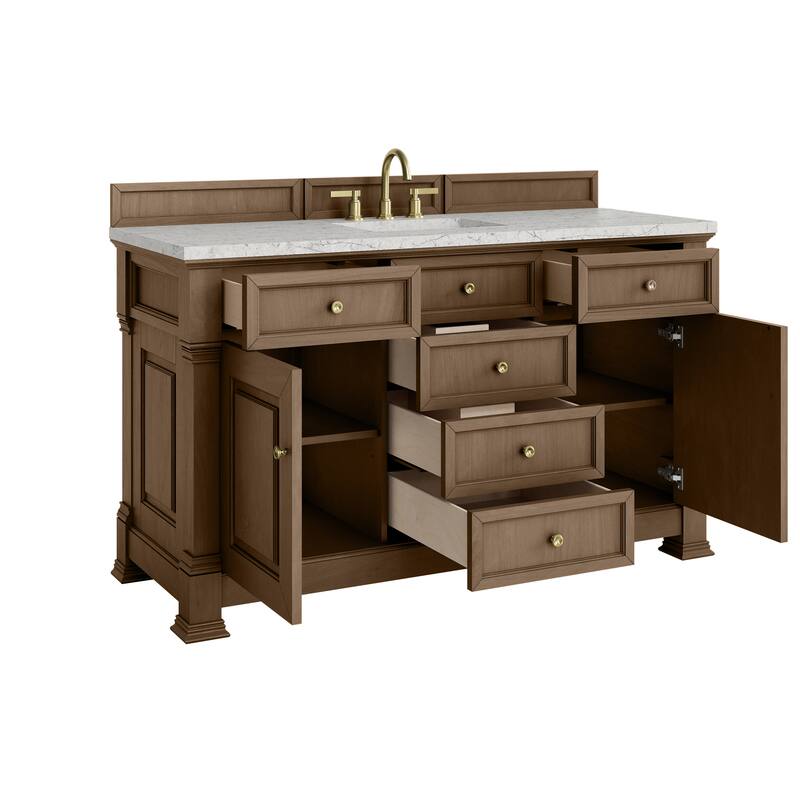 Brookfield 60" Single Vanity, Pecan w/FreePower Wireless Charger