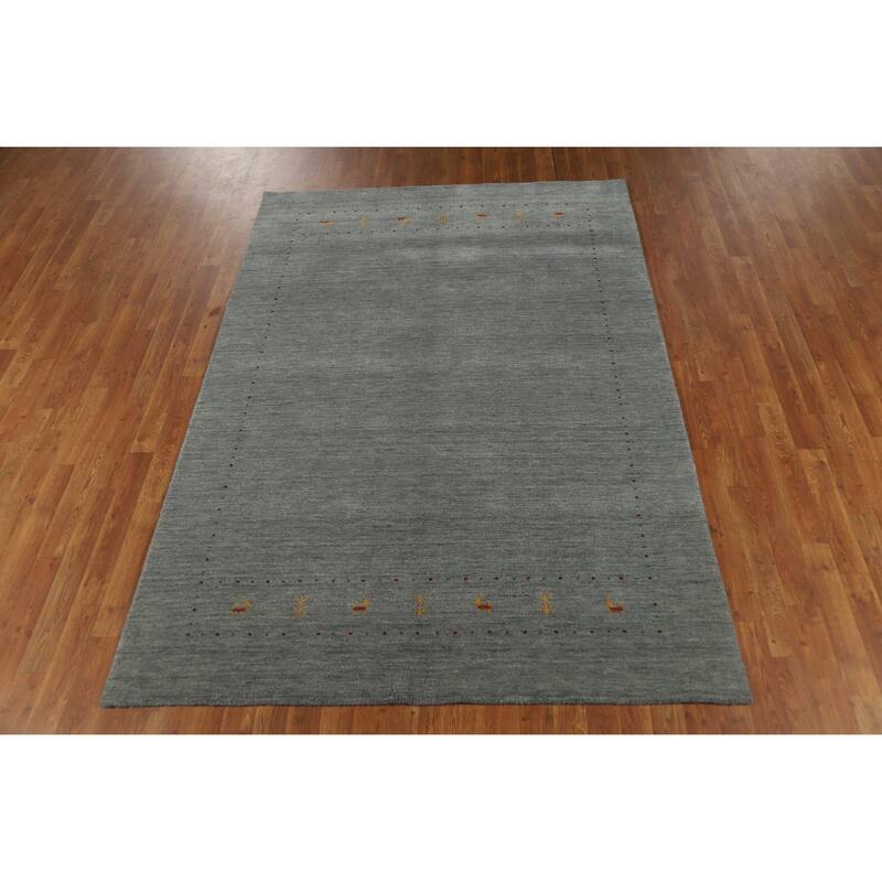 Gray Tribal Gabbeh Indian Area Rug Handmade Wool Carpet - 5'5" x 7'9"