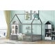 preview thumbnail 4 of 22, Full Size Solid Pine Wood House-Shaped Design Kids Bed Frame with Fence, Door and Distressed Washed Finish for Bedroom, Grey