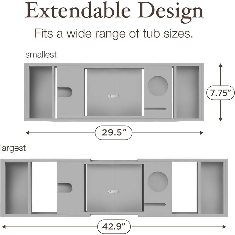 Bamboo Bathtub Tray for Tub - Expandable Bath Tray, Book & Tablet Holder - Bath Table, Tub Tray, Bathtub Caddy, Foldable Design