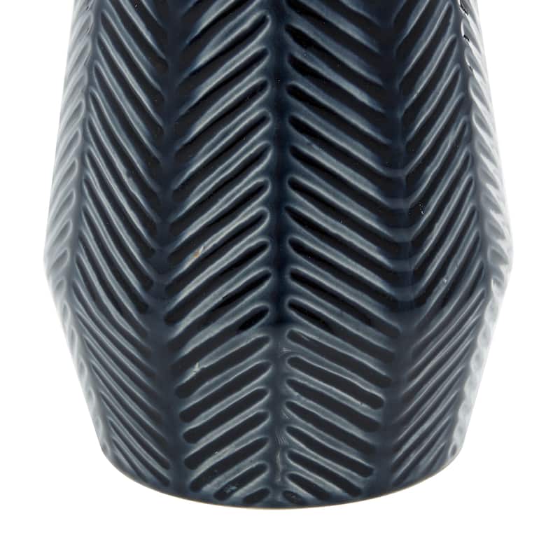 Ceramic Handmade Chevron Vase - Set of 2 Dark Blue - Roche River Decor - 6"W x 6"L x 11"H