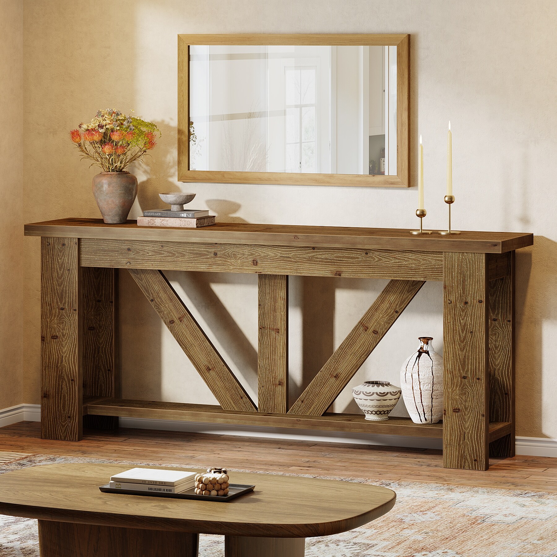 70.9-Inch Solid Wood Sofa Console Table, Extra Long Storage