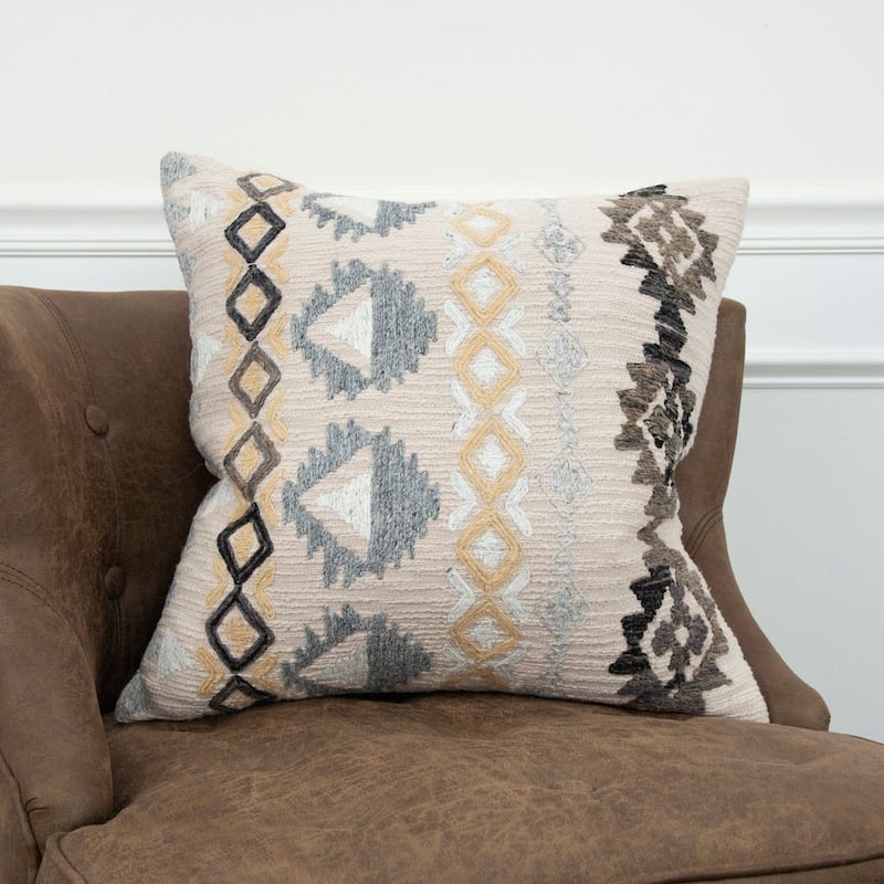 Rizzy Home Ivory, Beige, Grey, and Brown Geometric Throw Pillow - Accent - Polyester - Single