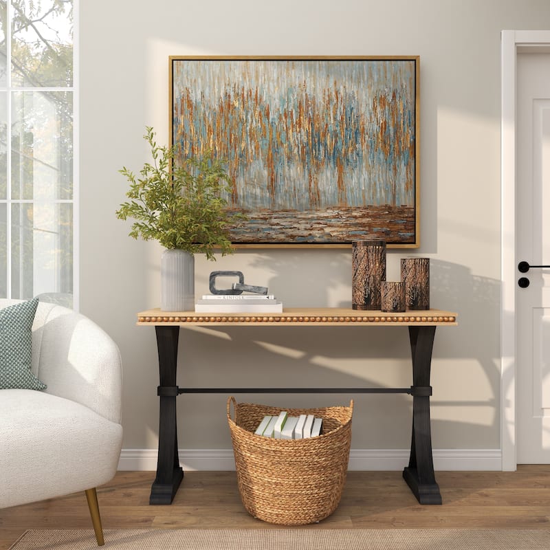 Canvas Tree Abstract Framed Wall Art with Gold and Copper Accents - Blue - Roche River Decor