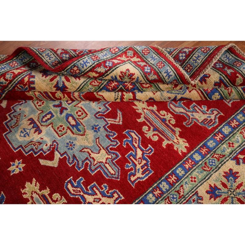 Geometric Red Kazak Rug Handmade Oriental Wool Carpet - 5'1" x 6'9"