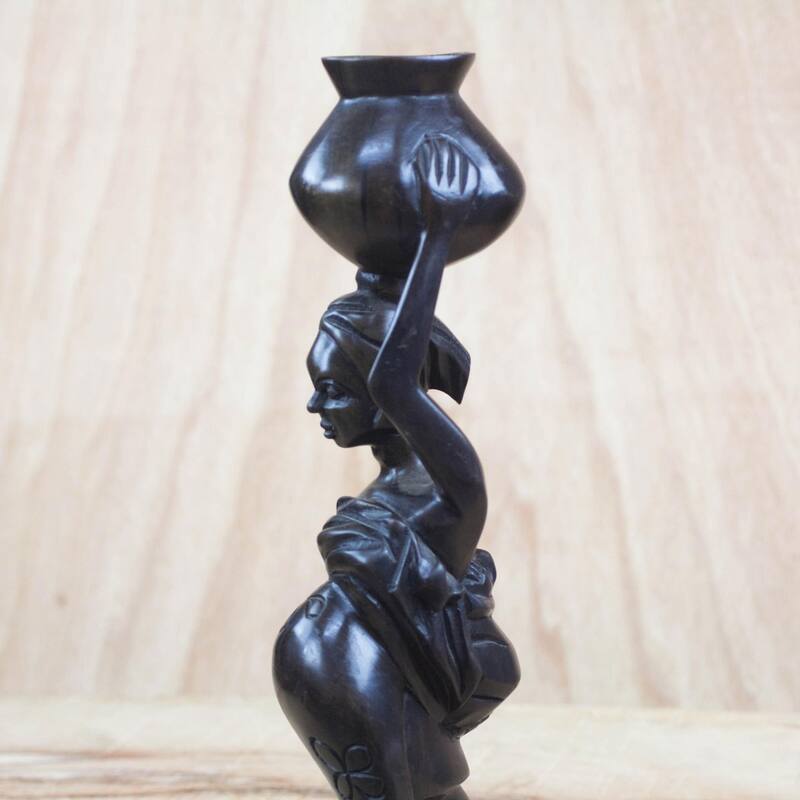 Novica Handmade Motherly Carrier Ebony Wood Sculpture