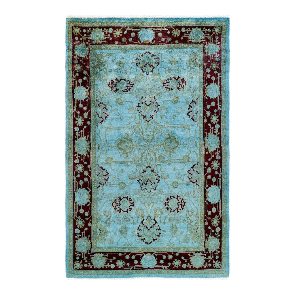 Overton Hand Knotted Wool Vintage Inspired Modern Contemporary Overdyed Blue Area Rug - 4' 0" x 6' 4"