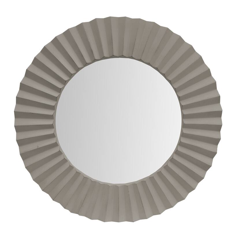 32 Inch Round Beveled Floating Wall Mirror with Corrugated Design
