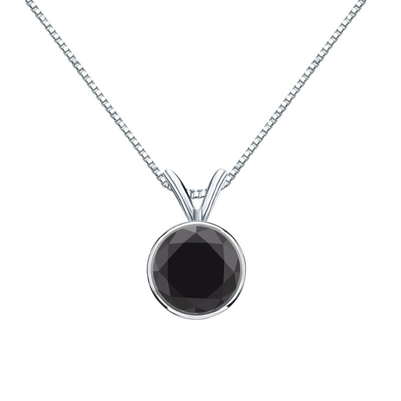 Auriya 14k Gold 2ctw Solitaire Black Diamond Necklace Bezel-set