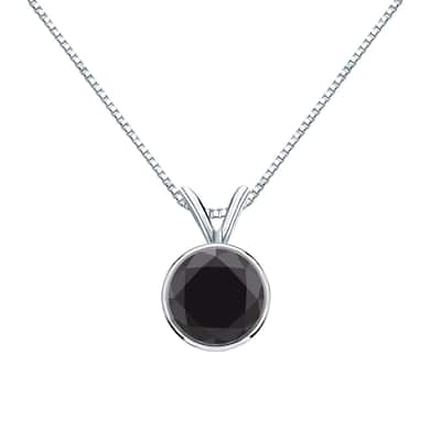 Auriya 14k Gold 2ctw Solitaire Black Diamond Necklace Bezel-set