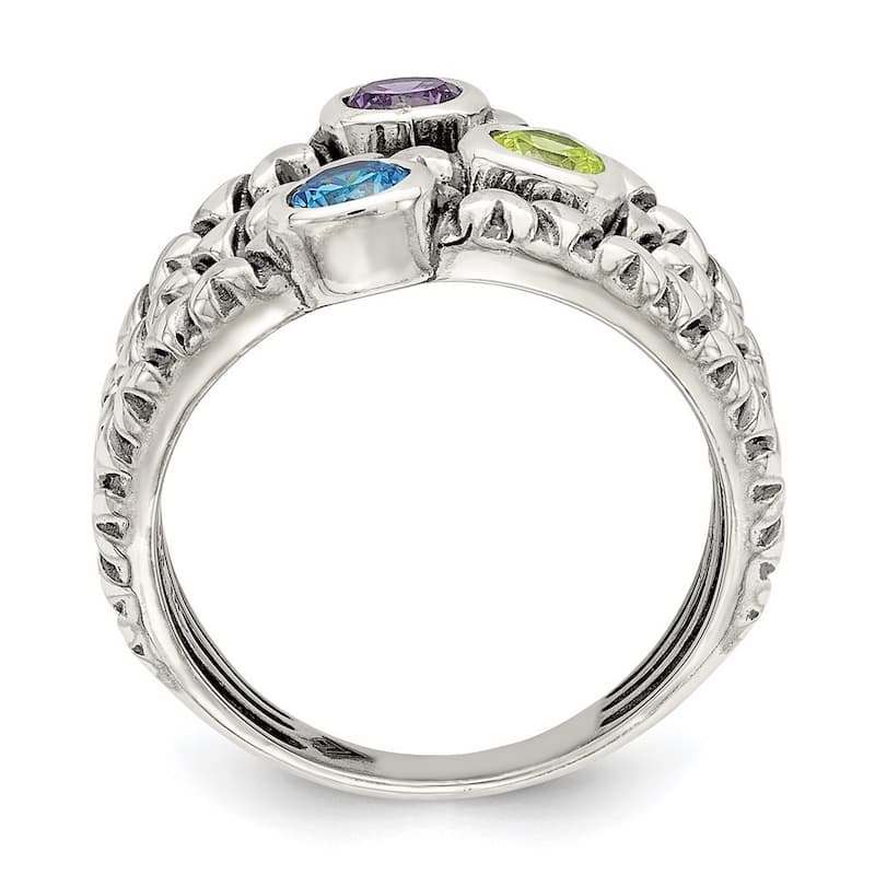 Curata 925 Sterling Silver Blue Green and Purple CZ Cubic Zirconia Oxidized Ring