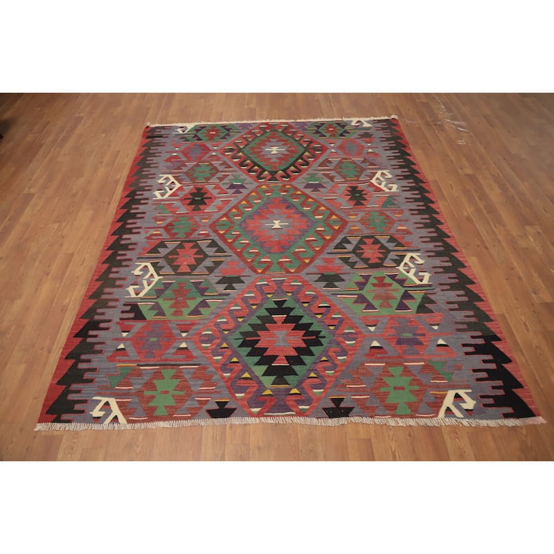 Hand Woven Oriental 100% Wool Carpet Southwestern Tribal Purples Kilim Area Rug - 7' 4'' X 5' 11''