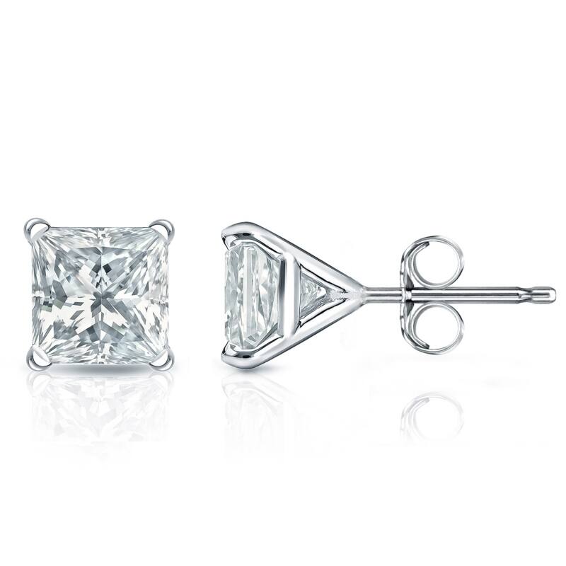 Auriya 18-karat Gold Lab Grown 2.00 carat TDW Princess Diamond Stud Earrings 4-Prong Martini Push-back - White