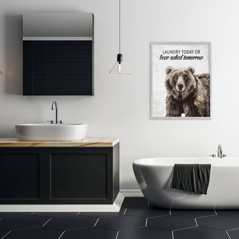 Stupell Bear Naked Tomorrow Funny Laundry Framed Giclee Art Design By Lettered and Lined