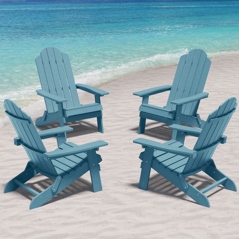 WINSOON All Weather HIPS Outdoor Folding Adirondack Chairs Outdoor Chairs Set of 4 - Blue