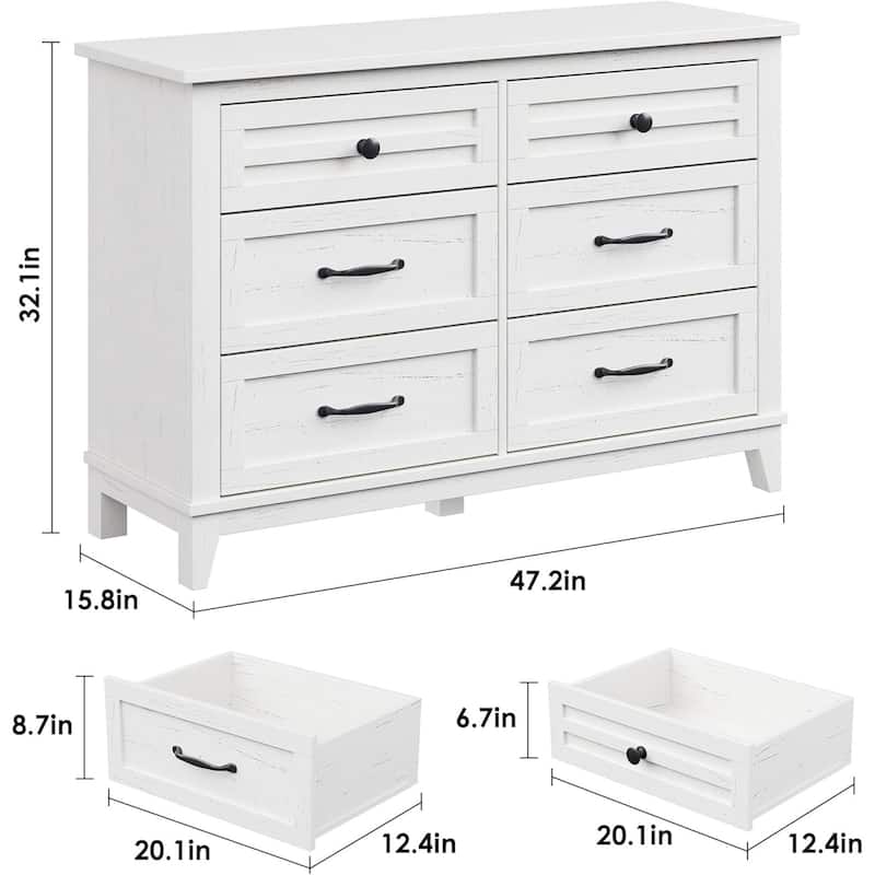 47" Wide 6-Drawer Dresser, Wooden Storage Cabinet