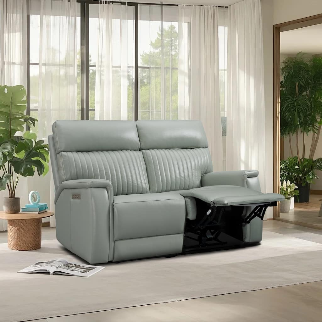 Genuine Leather Reclining Loveseat with Triple Power Adjustable Headrest, Lumbar Support, Zero Gravity, USB & USB-C Ports