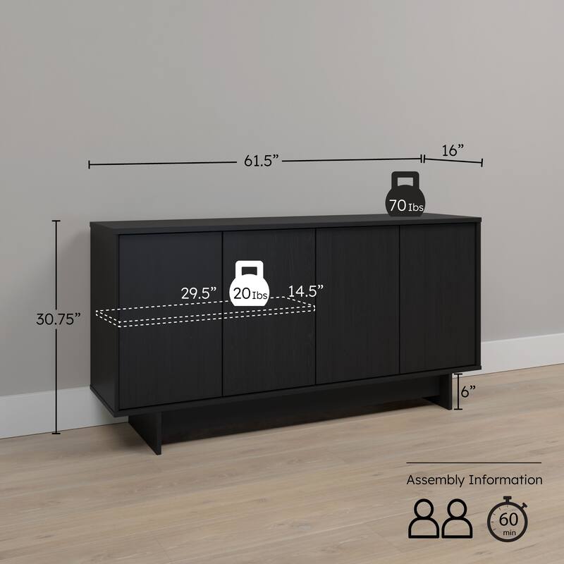 Prepac Finnley Sideboard Cabinet Buffet Cabinet with Storage, Entryway Cabinet with Adjustable Shelves