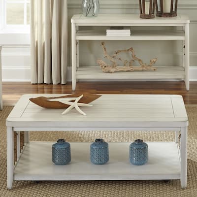 Dockside White Cocktail Table for Living Room Coastal Rope Accents