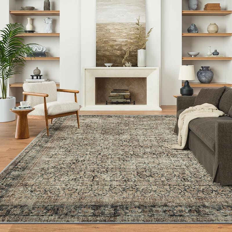 Mcow Floral Faded Low Pile Machine Washable Non-Slip Area Rug - 9'X12' - Green - Rectangle