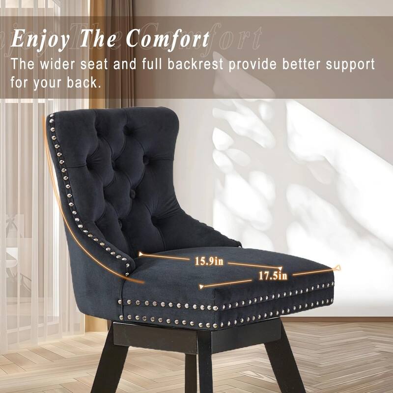 Tufted Swivel Velvet Rubberwood Nailhead Barstools (Set of 4)