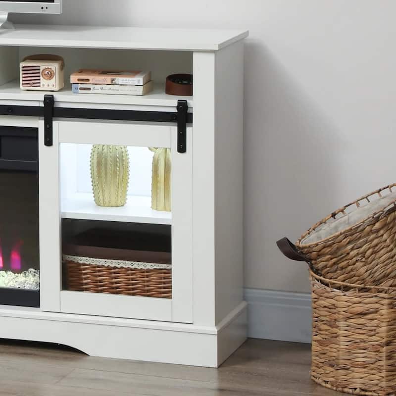 70.9" Electric Fireplace TV Stand with Open Storage and Side Cabinets