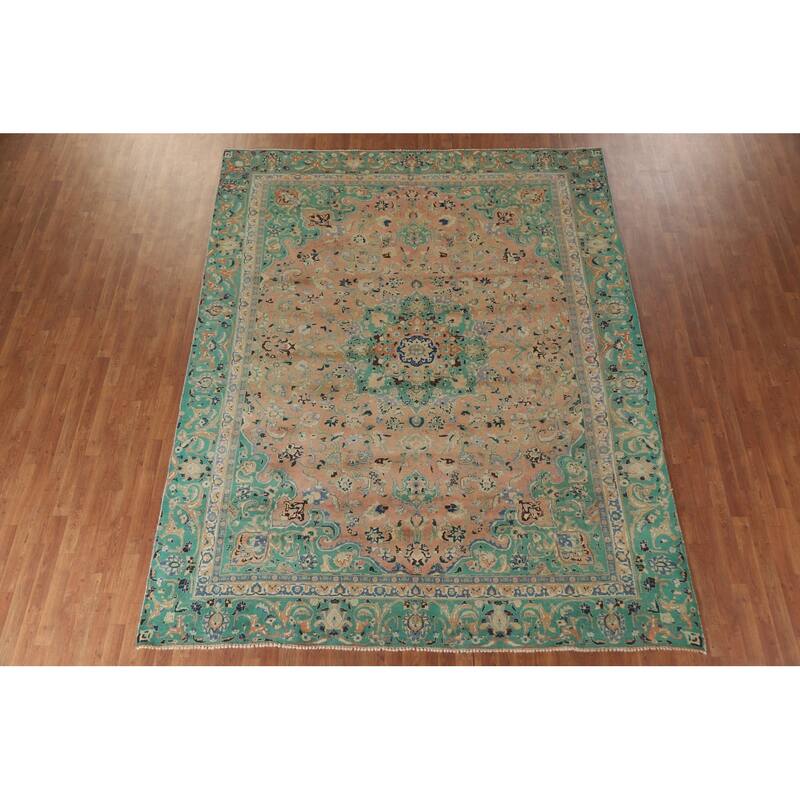 Hand Knotted Oriental 100% Wool Carpet Traditional Floral Coral Mashad Area Rug - 11' 3'' X 8' 11''