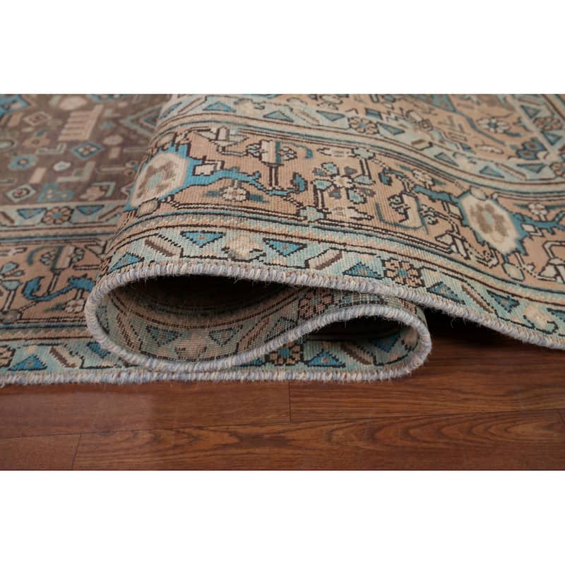 Brown Distressed Tabriz Vintage Persian Area Rug Handmade Wool Carpet - 8'3" x 11'4"