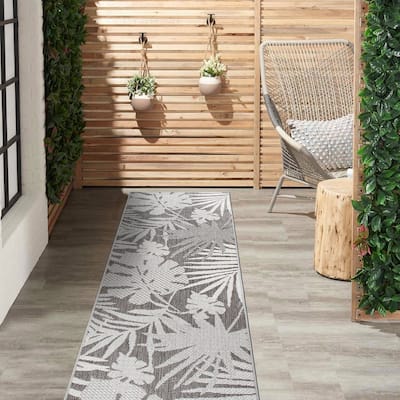 Contemporary Tropical Leaves Indoor/Outdoor Flatweave Waterproof Backyard Patio Area Rug