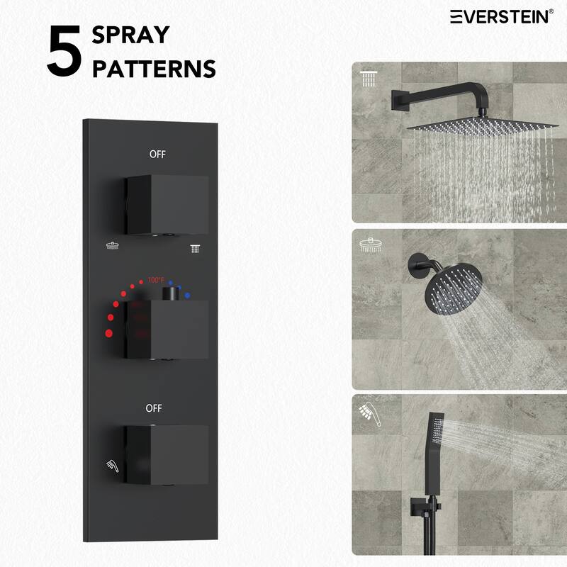Thermostatic Shower System 12" Dual Heads Shower Faucet with High Pressure Handheld Spray