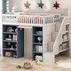 preview thumbnail 2 of 10, White Wooden Full Size Loft Bed with 2 Four-layer Storage Cabinets and Curtain