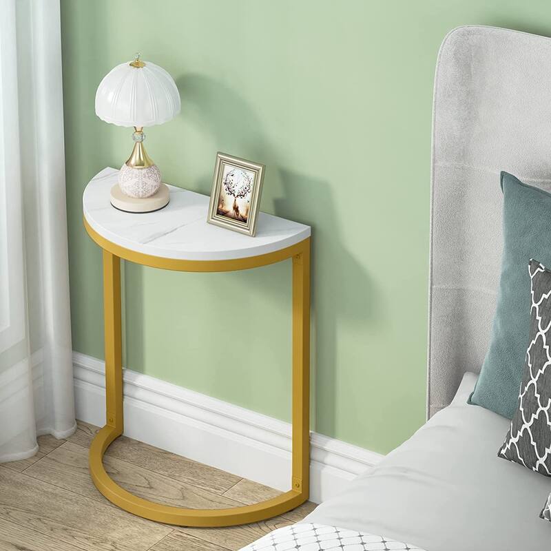 End Table Half Round, Narrow Side Table, Slim C Table for Sofa Couch